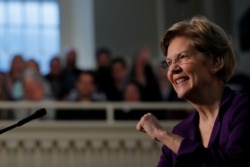 FILE - Democratic 2020 U.S. presidential candidate and U.S. Senator Elizabeth Warren delivers a speech, on the one year anniversary of announcing her campaign, at Old South Meeting House in Boston, Massachusetts, Dec. 31, 2019.