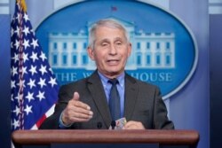 FILE - Dr. Anthony Fauci, director of the National Institute of Allergy and Infectious Diseases, speaks during a press briefing at the White House in Washington, April 13, 2021.