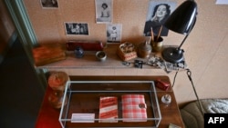 A replica of the secret Anne Frank annex, where Frank and her family spent two years evading Nazi capture, is seen at "Anne Frank The Exhibition," in New York on Jan. 27, 2025.