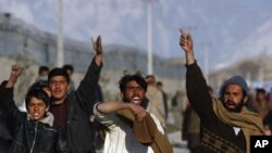 Afghan protesters shout anti-U.S. slogans during a protest over the burning of Qurans by NATO in Kabul, Afghanistan, February 24, 2012.