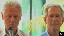 Former presidents Bill Clinton and George Bush speak at donor's conference for Haiti reconstruction aid. (file)