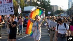 People attend a pride march in Belgrade, Serbia, on Sept. 7, 2024, demanding the government improve rights for the LGBTQ+ community.