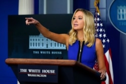 White House press secretary Kayleigh McEnany speaks during a press briefing at the White House, Sept. 3, 2020.