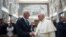 Vatican Pope Syria: Pope Francis shakes hands with UN Special Envoy for Syria Staffan de Mistura, as they meet at the Vatican Thursday, Sept. 29, 2016, prior to a conference on the situation in Syria and Iraq held by Catholic charities operating in those regions. 