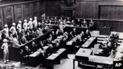 This 1945 file picture shows the interior view of the court room of the Nuremberg Trials against Top Nazis in Nuremberg.