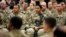FILE - Soldiers listen to U.S. Defense Secretary Ash Carter at Kandahar Airfield in Afghanistan, Feb. 22, 2015.