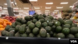 Los aguacates mexicanos son uno de los productos que ya ha subido considerablemente de precio, 2,49 de dólar por unidad. Las sequías y otros eventos relacionados con el cambio climático han impactado en la subida de precios. [Foto: Tomás Guevara, VOA]