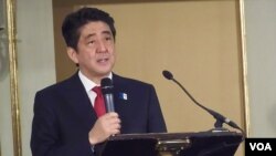 日本首相安倍星期二在莫斯科舉行的題為“為擴大合作尋找更多可能”的日俄論壇上發表演講。