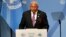 Fiji's Prime Minister Frank Bainimarama talks at the opening of the U.N. Climate Change Conference in Bonn, Germany, Nov. 6, 2017. 