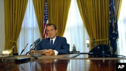 FILE - U.S. President Richard Nixon is seen in the Oval Office of the White House, in Washington, in 1969.