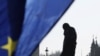 A European Union flag flutters by the statue of former British Prime Minister Winston Churchill in Parliament Square, in London, March 5, 2025.