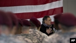 Defense Secretary Leon Panetta speaks with members of the 173rd Airborne Brigade Combat Team, Vicenza, Italy, Jan. 17, 2013.