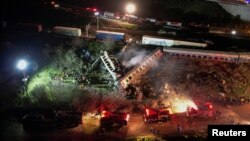 A view of the site of a crash, where two trains collided, near the city of Larissa, Greece, March 1, 2023. 