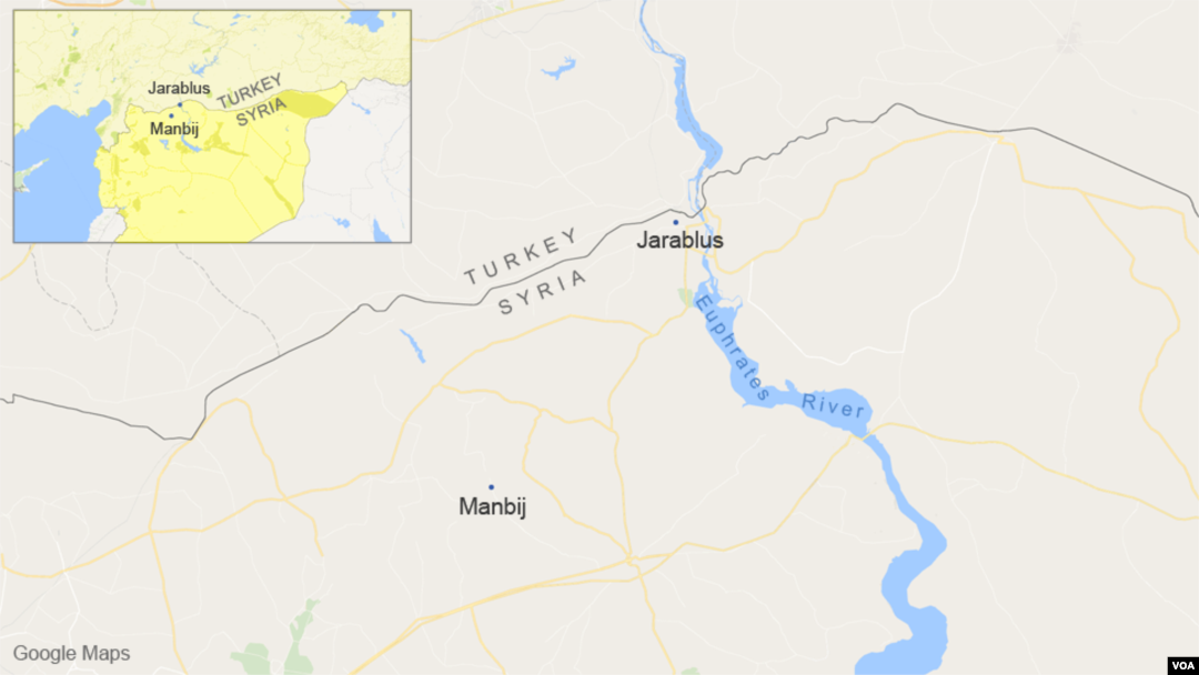 Peta wilayah Jarablus dan Manbij, Suriah.
