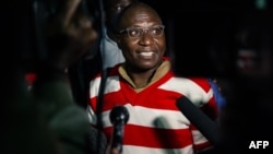 Zimbabwe opposition politician Jacob Ngarivhume, the leader of Transform Zimbabwe, speaks to the press after his release on bail from Chikurubi Maximum Prison in Harare, on Sept. 2, 2020.