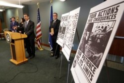 Raymond Duda, FBI Special Agent in Seattle, speaks during a news conference on Feb. 26, 2020, about charges against a group of alleged members of the neo-Nazi group Atomwaffen Division for cyber-stalking and mailing threatening communications.