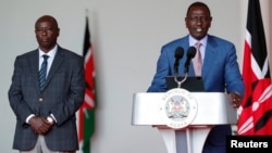 FILE - Kenya's President William Ruto flanked by his Deputy President Rigathi Gachagua at a press conference in Nairobi, Kenya July 19, 2024. 