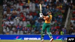 South Africa's captain Aiden Markram looks on playing a shot during the ICC men's Twenty20 World Cup 2024 semi-final cricket match between South Africa and Afghanistan at Brian Lara Cricket Academy in Tarouba, Trinidad and Tobago, on June 26, 2024. (Photo