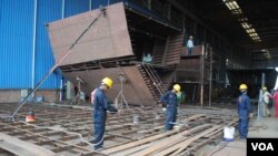 Western Marine is Bangladesh's best-known shipbuilder and makes everything from cargo and passenger ships to ferries and fishing trawlers. (A. Yee/VOA)