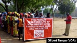 Le groupe "Bring Back our Girls" lors d'une marche de protestation à Abuja, le 20 janvier 2019. (VOA/Gilbert Tampa)