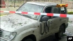 Un véhicule de l'Onu endommagé dans l'explosion de vendredi