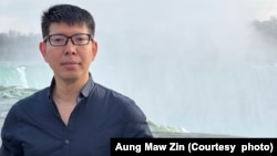 资料照片：美籍缅甸裔学者敏辛在尼亚加拉大瀑布留影。(照片摄于2022年4月30日，由敏辛的弟弟Aung Maw Zin提供。)