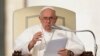 FILE - Pope Francis speaks during his weekly general audience in St. Peter's Square at The Vatican, on October 18, 2023. 