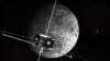 This illustration provided by NASA, Aug. 16, 2019, shows a proposed design for an Artemis program ascent vehicle leaving the surface of the moon, separating from a descent vehicle.