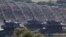 Turkish army tanks are seen near the Turkish-Syrian border in Kilis province, Turkey, Jan. 31, 2018. 