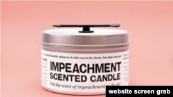Scented impeachment candle created by JD and Kate Dobson mixes the scents of peach and mint.