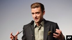 Justin Timberlake memperkenalkan film tentang konsernya "Justin Timberlake + The Tennessee Kids," dalam Toronto International Film Festival (13/9). 