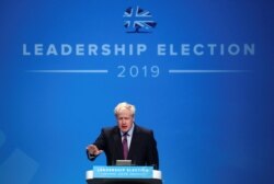 FILE - Boris Johnson, a leadership candidate for Britain's Conservative Party, speaks during an event in Birmingham, June 22, 2019.