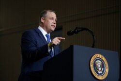 FILE - NASA Administrator Jim Bridenstine speaks at NASA's Kennedy Space Center in Cape Canaveral, Fla., May 23, 2020.