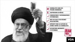 تصویر ۱۲ رهبر "دشمن آزادی مطبوعات" در خیابان های پاریس؛ علی خامنه ای با استکان چای