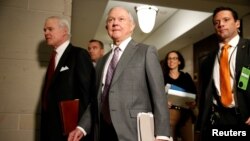 U.S. Attorney General Jeff Sessions arrives for closed door interview with the House Intelligence Committee on Capitol in Washington, U.S., Nov. 30, 2017.