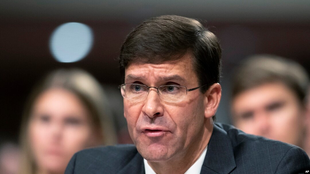 Secretary of the Army and Secretary of Defense nominee Mark Esper testifies before a Senate Armed Services Committee confirmation hearing on Capitol Hill in Washington, Tuesday, July 16, 2019.
