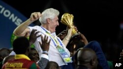 Hugo Broos, lors de la victoire à la CAN 2017, Libreville, le 5 fevrier 2017