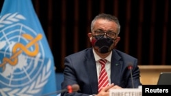 FILE - Tedros Adhanom Ghebreyesus, Director General of the World Health Organization (WHO) attends a session on the coronavirus disease (COVID-19) outbreak response of the WHO Executive Board in Geneva, Switzerland, Oct. 5, 2020. 
