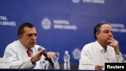 Doctor Rogerio Tuma, left, speaks during a press conference, after Brazil's President Luiz Inacio Lula da Silva's surgery at the Sirio-Libanes Hospital, in Sao Paulo, Dec. 12, 2024.