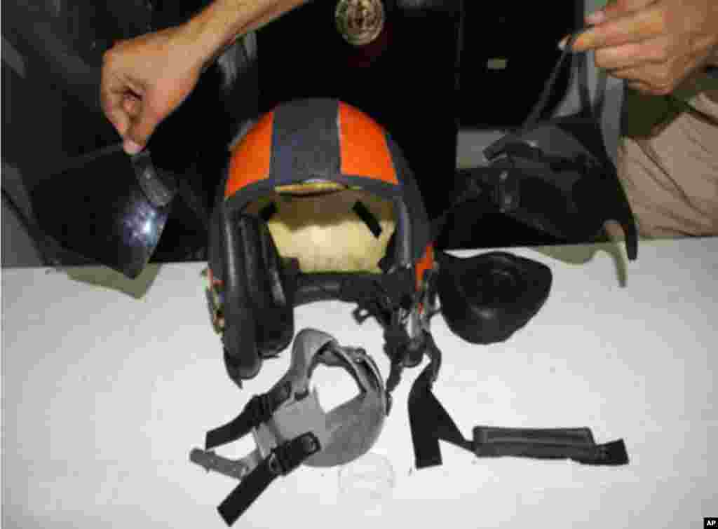 This photo provided by the Turkish military shows the helmet of one of the Turkish pilots of a jet shot down by Syrian forces on June 22, 2012. (AP) 