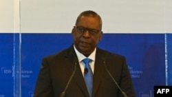 U.S. Secretary of Defense Lloyd Austin speaks during the 40th International Institute for Strategic Studies (IISS) Fullerton lecture in Singapore, July 27, 2021.