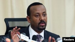 FILE - Ethiopian Prime Minister Abiy Ahmed addresses a news conference in his office in Addis Ababa, Ethiopia, Aug. 25, 2018.