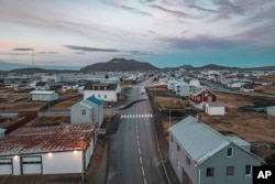 This photo taken with a drone shows the town of Grindavik, Iceland, on Nov. 16, 2023.