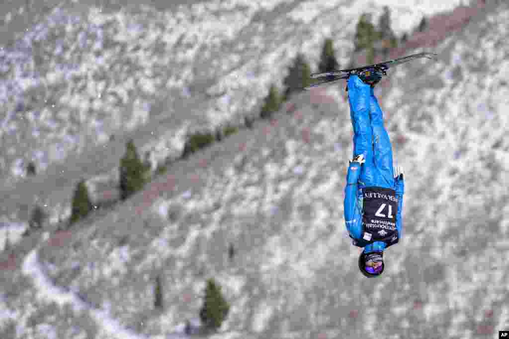 Ukraine&#39;s Oleksandr Okipniuk competes during qualifying in the World Cup men&#39;s freestyle aerials skiing event, Feb. 6, 2021, in Deer Valley, Utah.