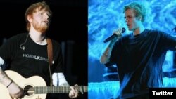 Ed Sheeran (kiri) dan Justin Bieber saat merilis singel kolaborasi mereka "I Don’t Care". (Foto: dok).