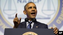 President Barack Obama speaks at the NAACP's 106th national convention at the Philadelphia Convention Center, July 14, 2015.