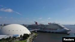 The Carnival Panorama cruise ship sits docked, empty of passengers, as the global outbreak of the coronavirus disease (COVID-19) continues, in Long Beach, California, U.S., April 16, 2020. REUTERS/Lucy Nicholson