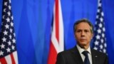 U.S. Secretary of State Antony Blinken attends a joint news conference following a bilateral meeting with Britain's Foreign Secretary Dominic Raab in London, May 3, 2021, during the G7 foreign ministers meeting.