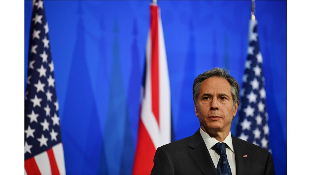 U.S. Secretary of State Antony Blinken attends a joint news conference in London, May 3, 2021.