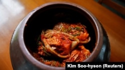 Kimchi in a jar at the Kimchi Culture Institute in Namyangju, South Korea, August 21, 2024. (REUTERS/Kim Soo-hyeon)